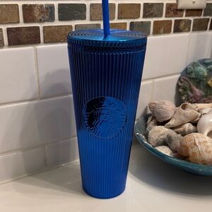 Starbucks Metallic Royal Blue Ribbed Tumbler with Straw